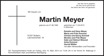 Traueranzeige von Martin Meyer von Pegnitz-Zeitung